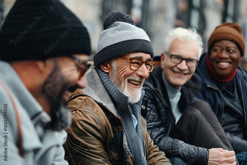 Group of senior people walking in the street. Cheerful old men having fun outdoors. Group of senior people walking in the street. Cheerful old men having fun outdoors.
