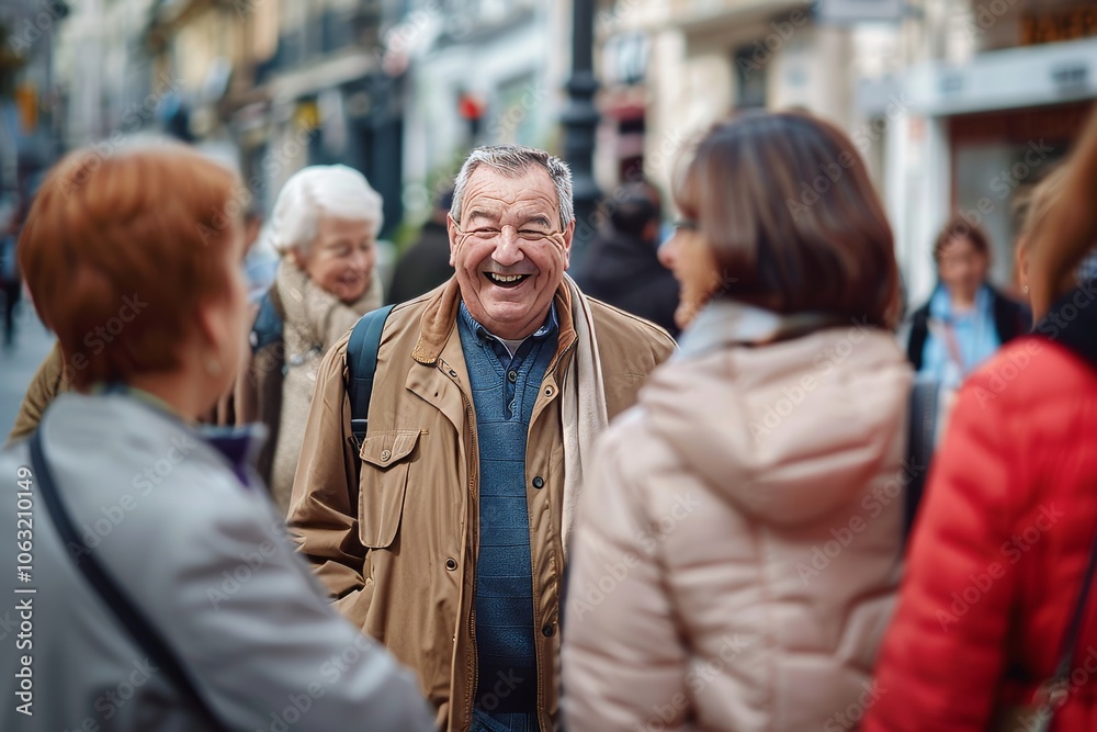 Senior man walking on the street in Paris, France. Happy elderly man looking at camera. Senior man walking on the street in Paris, France. Happy elderly man looking at camera.