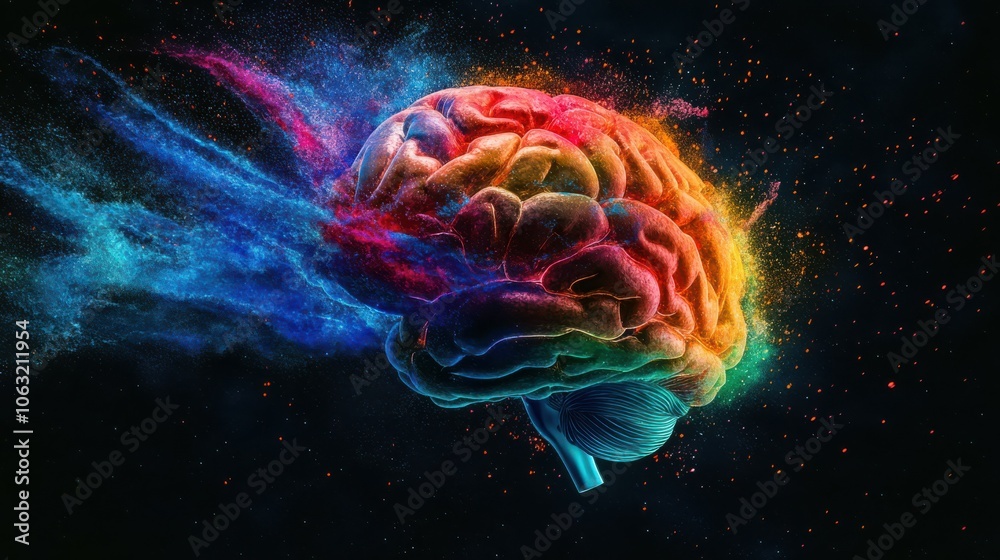 Colorful brain with energy coming out of it Colorful brain with energy coming out of it