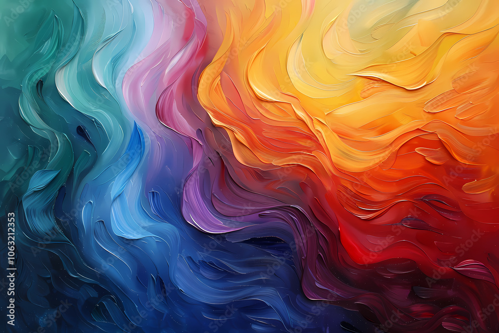 Vibrant abstract painting blending rich colors of blue, pink, orange, and gold, creating a lively and dynamic visual experience. Vibrant abstract painting blending rich colors of blue, pink, orange, and gold, creating a lively and dynamic visual experience.