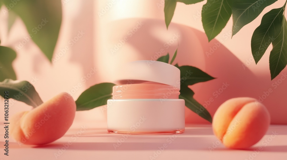 Advertising of a skincare product against a peach fuzz color texture background. Peach fuzz color. Advertising of a skincare product against a peach fuzz color texture background. Peach fuzz color.