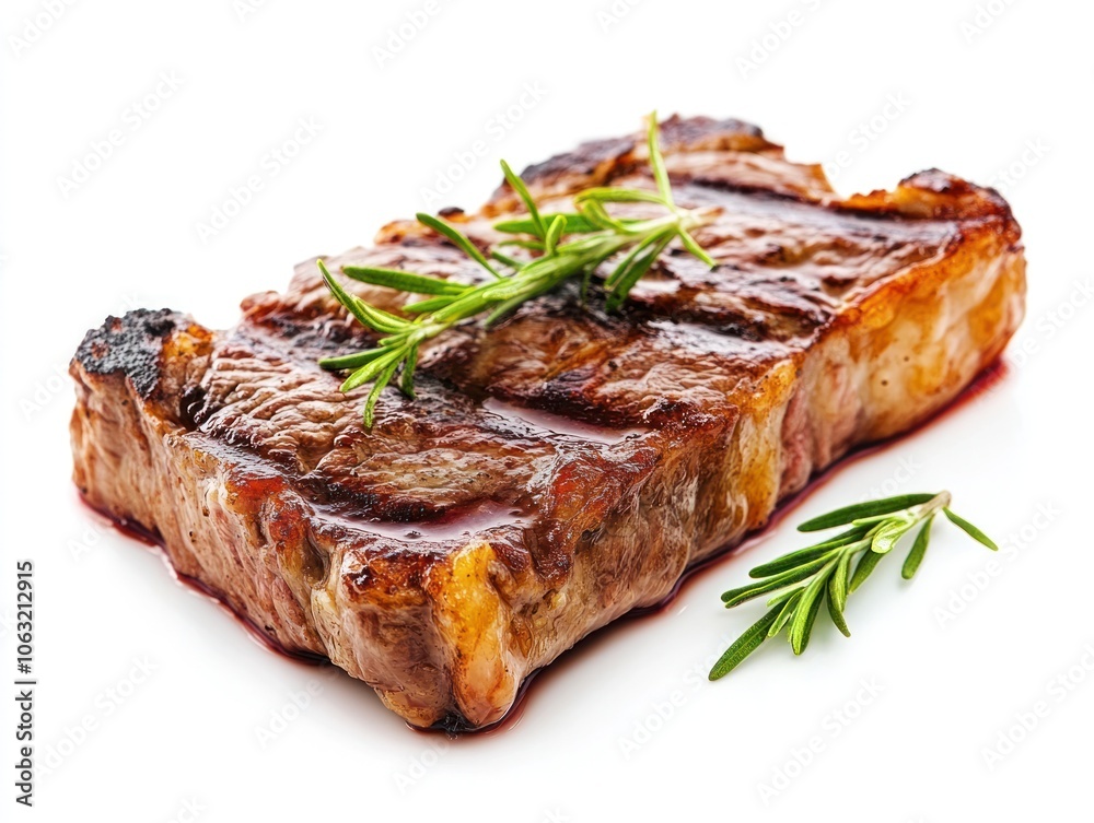 Perfectly cooked beef steak with a crisp, caramelized exterior and juicy meat inside, ready to serve Isolated on white background Perfectly cooked beef steak with a crisp, caramelized exterior and juicy meat inside, ready to serve Isolated on white background