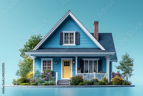 Charming Blue House with White Trim and Yellow Door