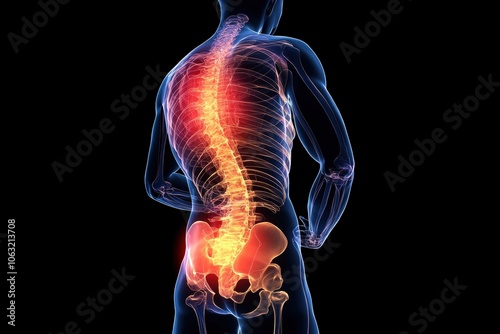 Digital Illustration of Human Spine Highlighting Painful Areas
