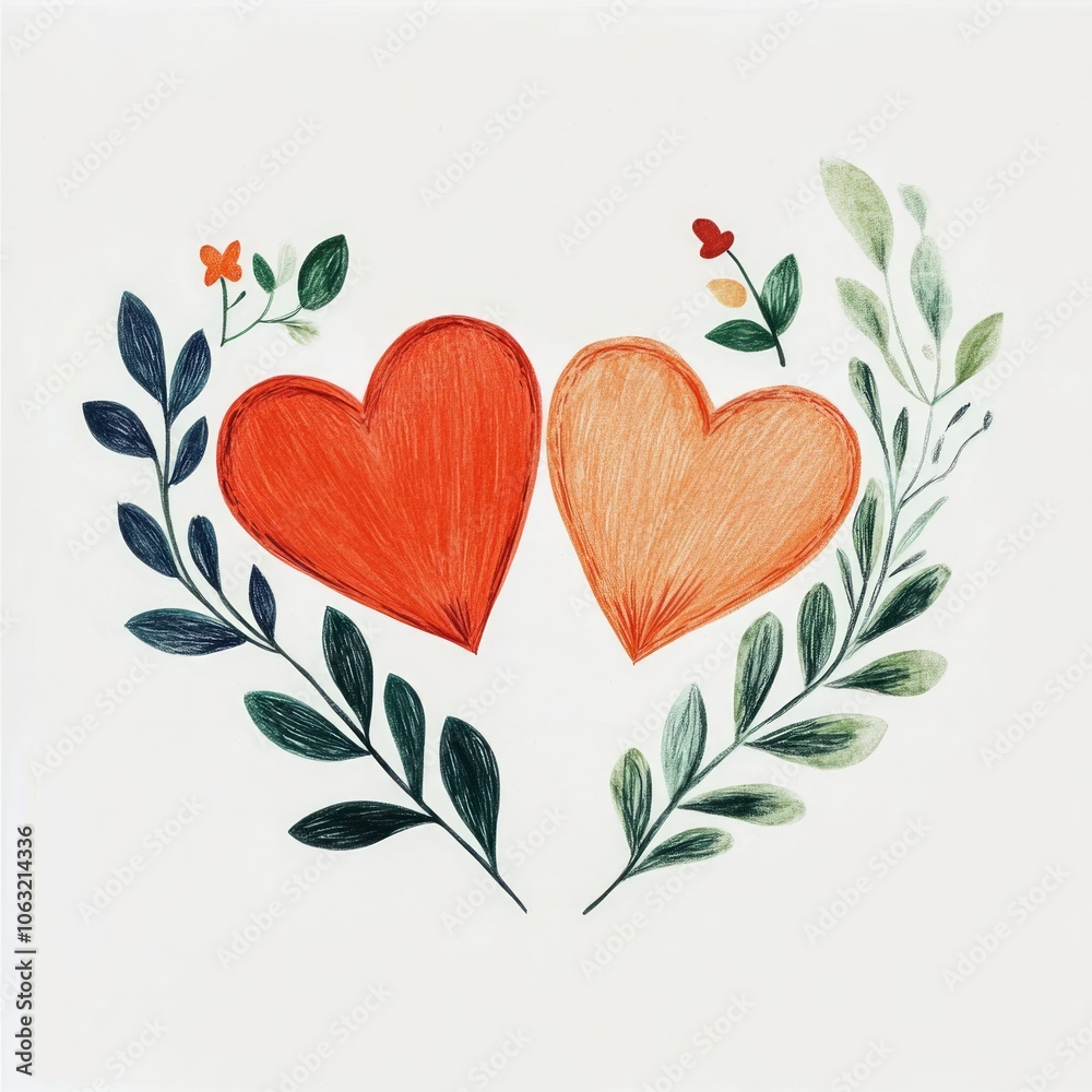 Two hearts illustration white minimalist drawing white background