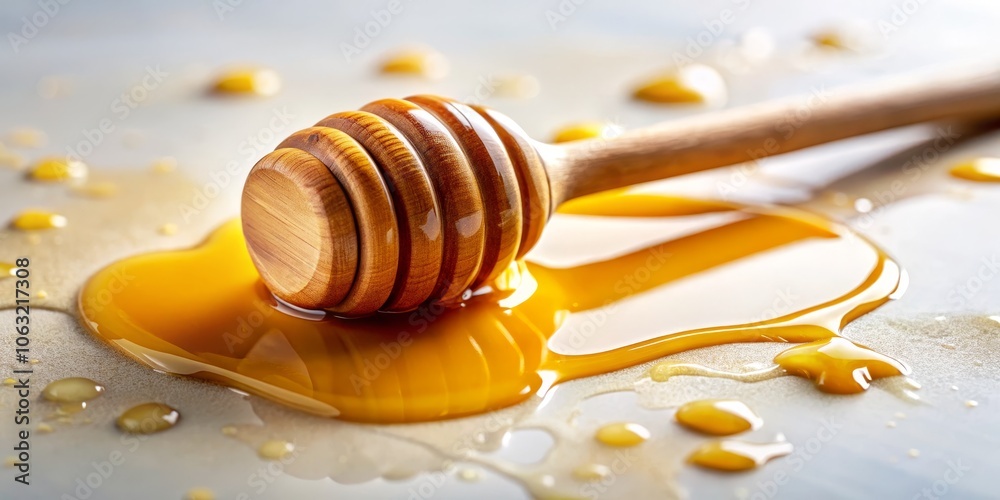 Honey Dipper in a Pool of Golden Syrup, Close Up, Food Photography, Honey, Dipper, Syrup Honey Dipper in a Pool of Golden Syrup, Close Up, Food Photography, Honey, Dipper, Syrup