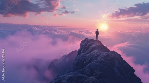 Person standing on a mountaintop at dawn, ready to face new challenges