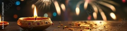Happy Diwali Celebration with Illuminated Oil Lamps (Diya) Photo.