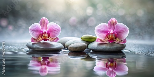 Zen Orchid Spa Stones Water Reflection, zen, spa, wellness, nature