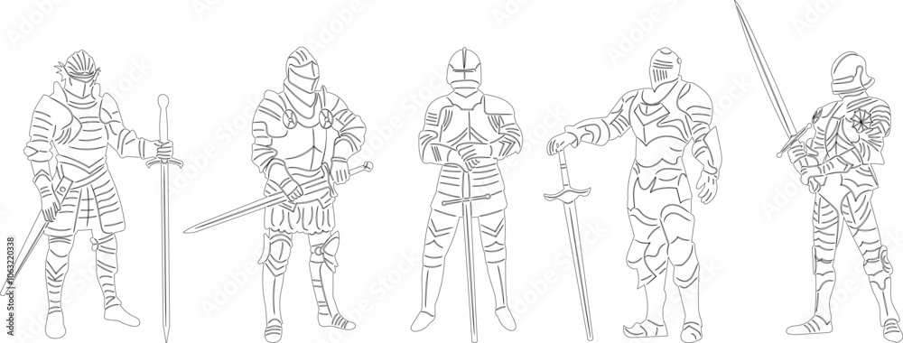 knights sketch, outline on white background, vector knights sketch, outline on white background, vector