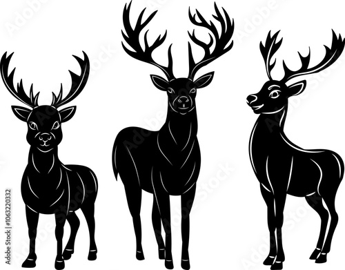 deer with antlers silhouette on white background, vector