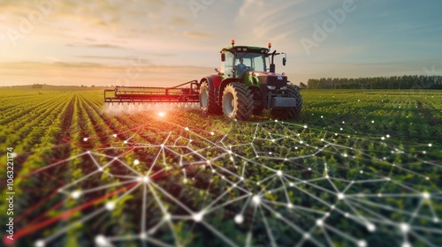 Data-driven farming in action, with smart tractors and real-time data analysis for crop management