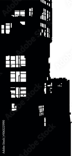 black silhouette of a destroyed building without background