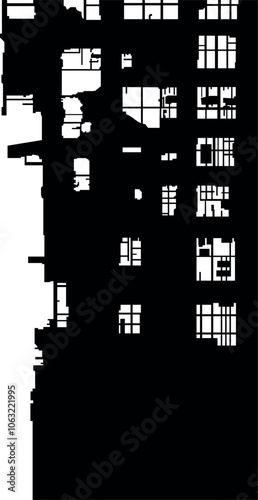 black silhouette of a destroyed building without background