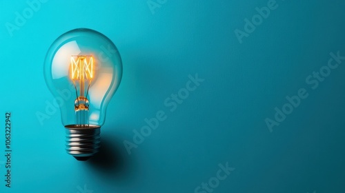 A light bulb is lit up on a blue background