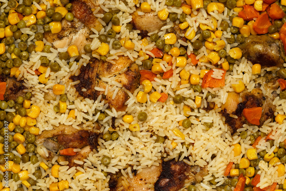 Beautiful texture of freshly cooked pilaf. Beautiful texture of freshly cooked pilaf.