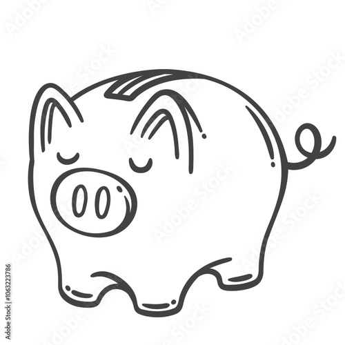 Piggy bank line icon. Outline hand drawn pig moneybox to save cash money for perspective growth. Bank account, deposit, financial income mascot, safe box and dollar fund icon vector illustration