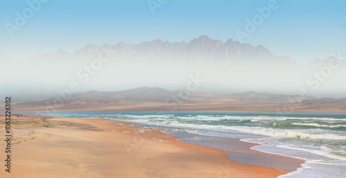 Namib desert with Atlantic ocean meets near Skeleton coast - Namibia, South Africa photo