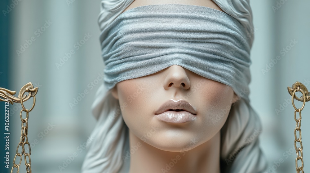 Blindfolded Lady Justice statue with scales symbolizes fairness and impartiality, AI Blindfolded Lady Justice statue with scales symbolizes fairness and impartiality, AI