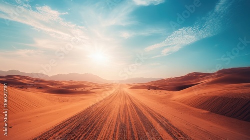 A scenic route through the desert, with rolling sand dunes