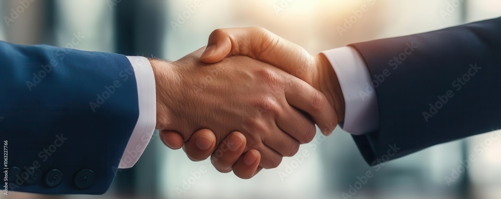 Two individuals shaking hands in a professional setting, symbolizing agreement, partnership, or business collaboration. Two individuals shaking hands in a professional setting, symbolizing agreement, partnership, or business collaboration.