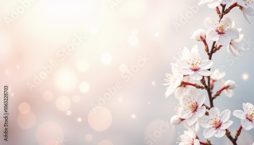 Delicate cherry blossom branch with soft bokeh background, spring mood, copy space