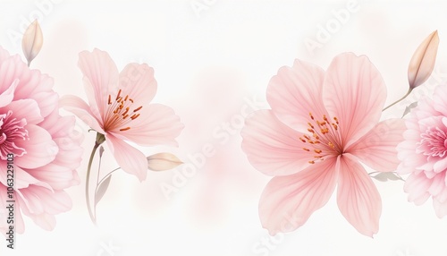 Beautiful pink floral arrangement with delicate blossoms on soft background, artistic design, copy space 