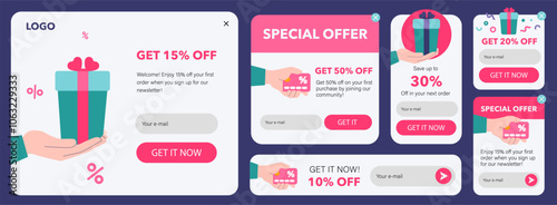 UI Kit for Pop-up Windows Offering Discounts and Email Signup, in Flat Style for UX,UI Design 
