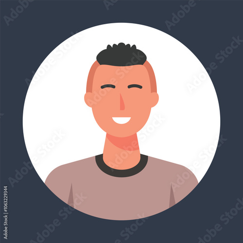 spiked hair man in circle frame in flat vector design