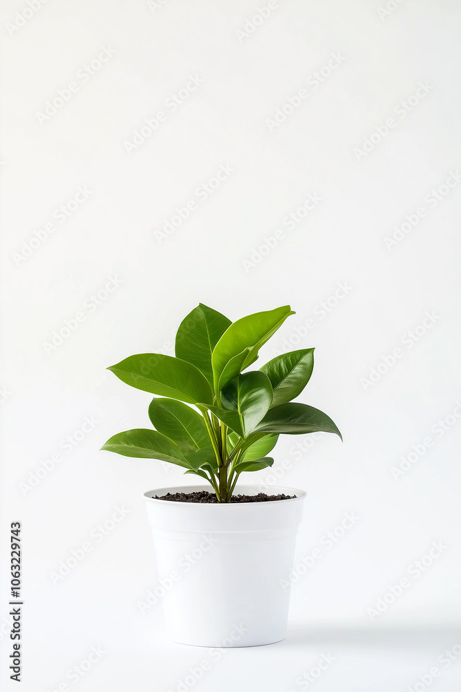 A small plant is in a white plastic container A small plant is in a white plastic container