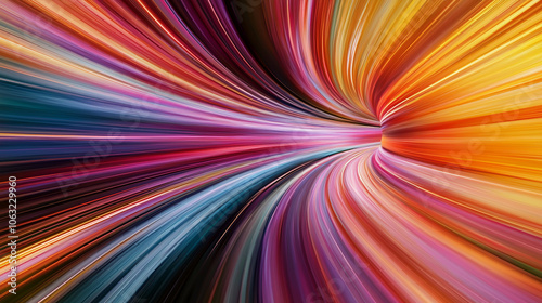 Swirling multicolored lines form a dynamic, energetic tunnel effect.