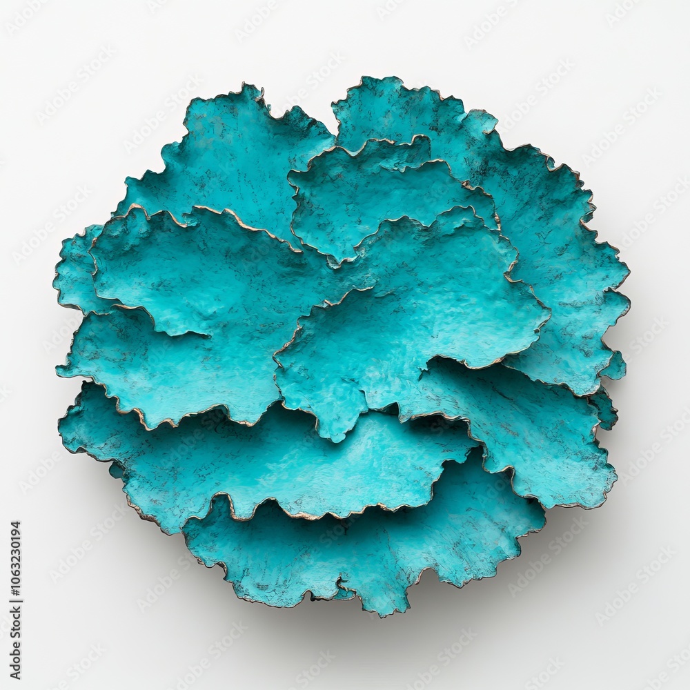Fototapeta premium A vibrant turquoise sculpture resembling layered leaves or petals.