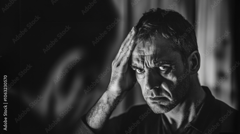 Intense preparation for a dramatic scene captured in a dimly-lit setting, showcasing a focused individual deep in thought Intense preparation for a dramatic scene captured in a dimly-lit setting, showcasing a focused individual deep in thought