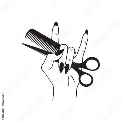 Hair Hustler vector illustration in black and white -  Hair Stylist Hand Clipart Design 