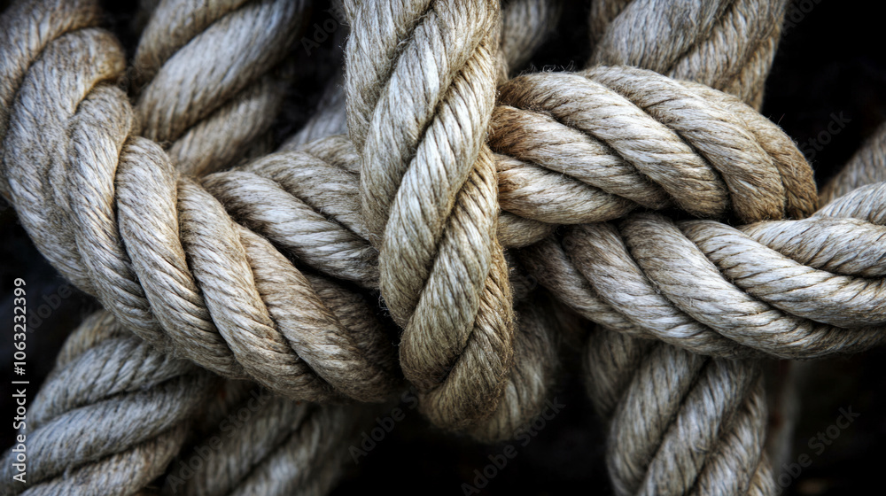 Detailed view of nautical knots expertly tied on a sailing boat during a bright and sunny day Detailed view of nautical knots expertly tied on a sailing boat during a bright and sunny day