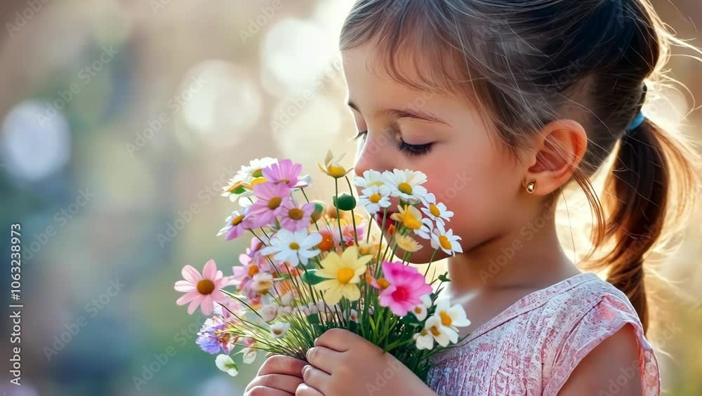 Little Girl Enjoying Bouquet of Wildflowers Little Girl Enjoying Bouquet of Wildflowers