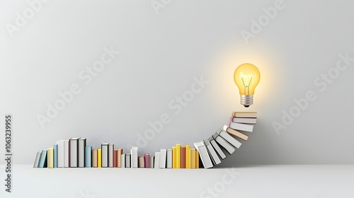 A spiral staircase formed by stacks of books leading up to a glowing light bulb symbolizing the transformative power of knowledge and the innovative solutions it can inspire