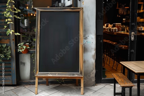 Blank board in front of a cafe photo