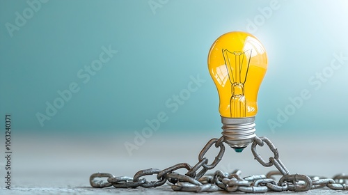 Illuminated light bulb rising from broken chains symbolizing the power of creativity and the of new ideas innovation and transformation photo