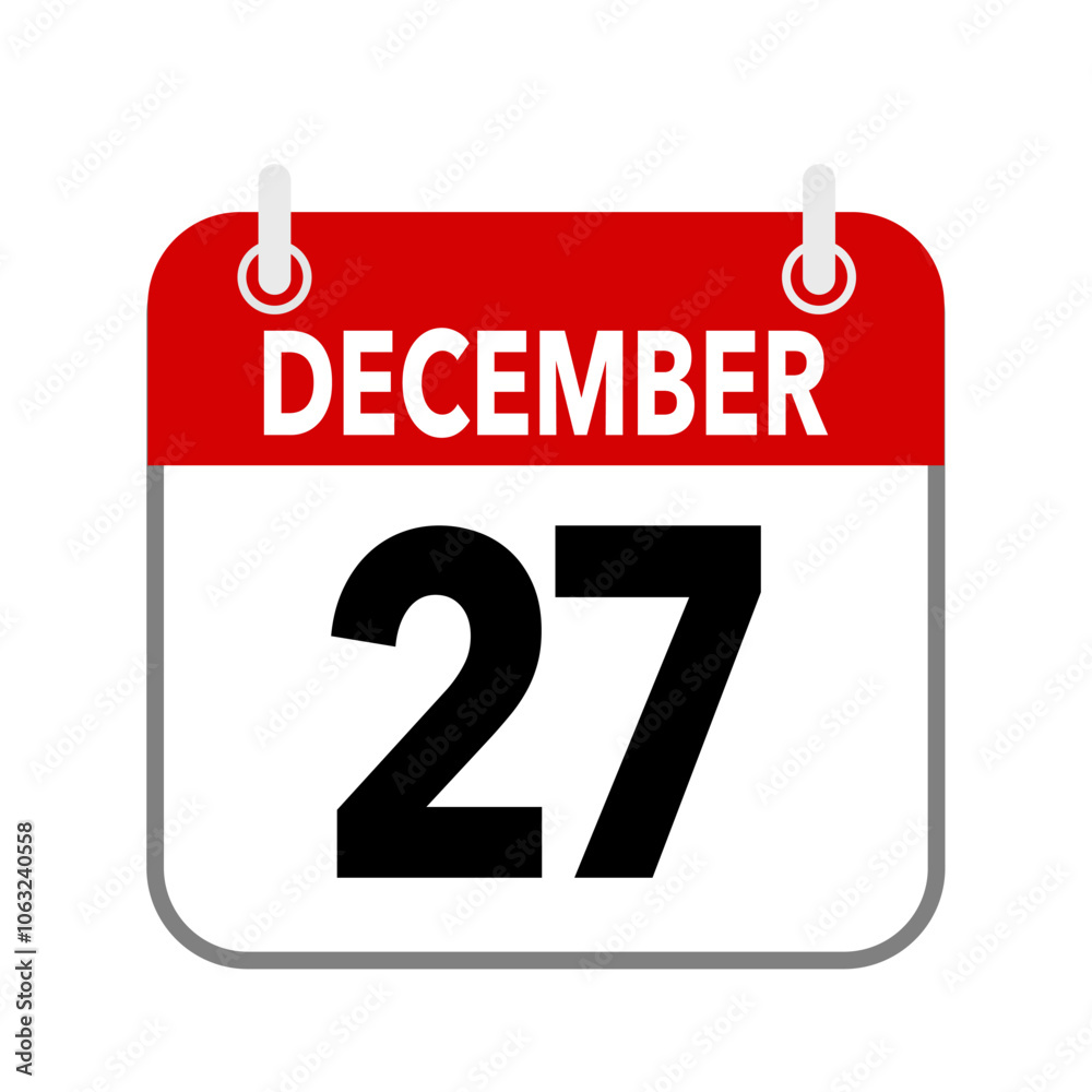 27 December, calendar icon isolated on white background. 27 December, calendar icon isolated on white background.