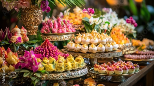 An exquisite dessert display of Thai sweets, showcasing