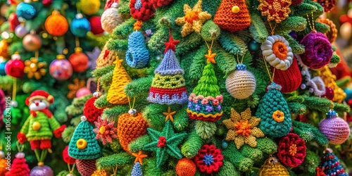 Aerial View Knitted Crochet Christmas Tree Abstract Art