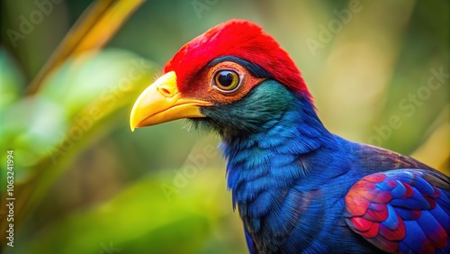 African Turaco, Lady Ross Turaco, Musophaga rossae, Bird Photography, Wildlife, Forest, Blue-Purple Bird,  Beautiful Avian,  Close-up, Detail photo