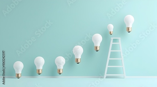 A minimalist and abstract design featuring a ladder like structure composed of glowing light bulbs reaching upward symbolizing the progression and growth of ideas innovation and creative solutions photo