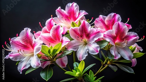 Artistic close-up of pink and white azaleas on a dark canvas.