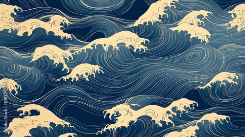 Seamless pattern of stylized ocean waves.