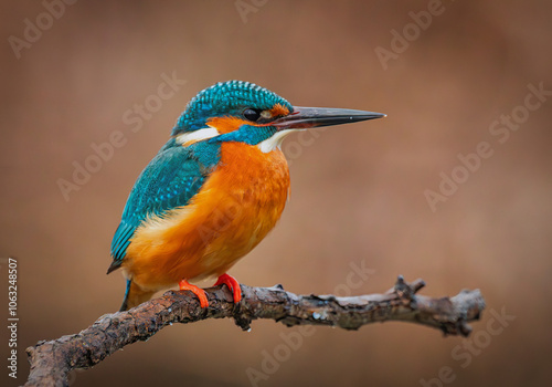 A colorful kingfisher sits on a branch photo