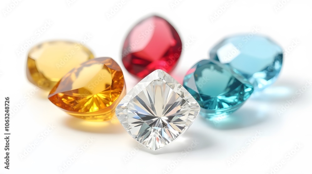 Colorful Gemstones on White Background Colorful Gemstones on White Background