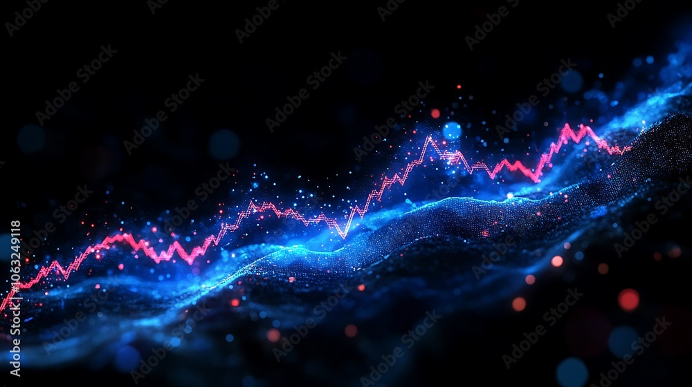 Digital line graph of stock market growth blue color background Digital line graph of stock market growth blue color background