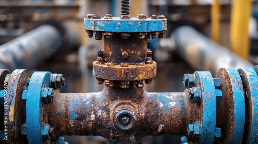 Close up of industrial piping and valves highlighting their complex structure designed for fluid management Close up of industrial piping and valves highlighting their complex structure designed for fluid management